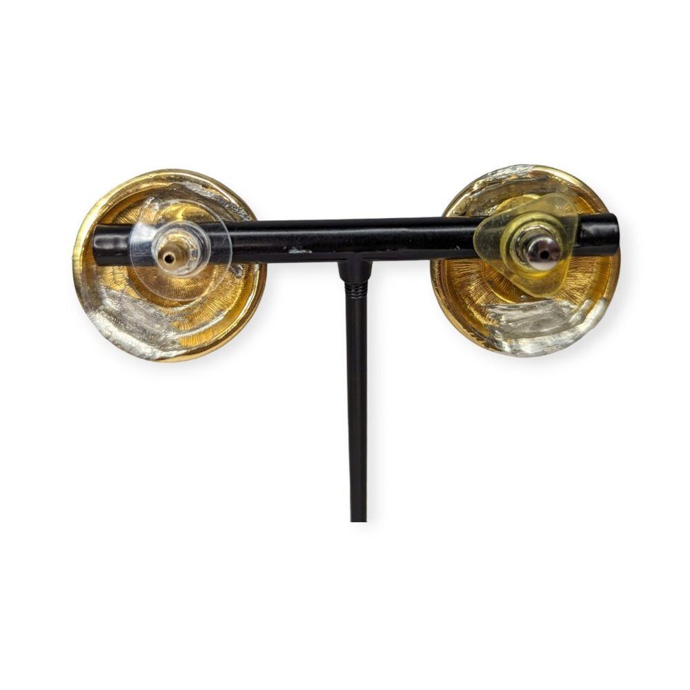 Gold & Rhinestone Post Earrings - Picture 4 of 7